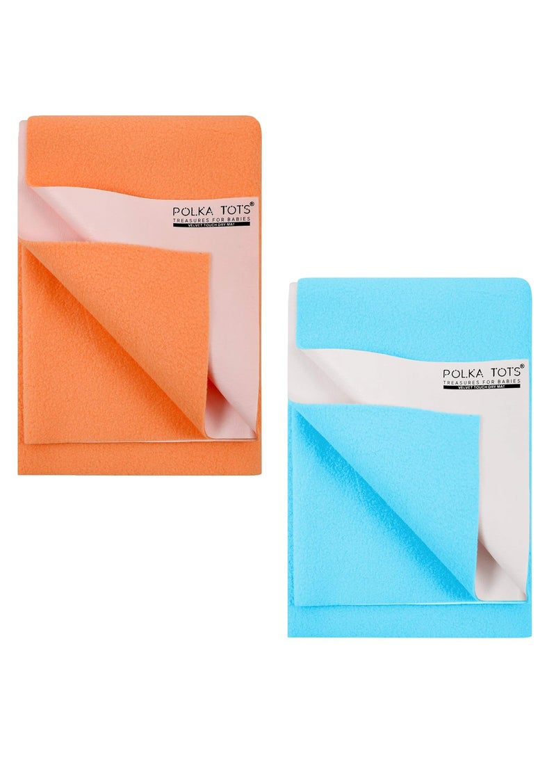 POLKA TOTS Waterproof & Reusable Baby Bed Protector Absorbent Mat Dry Sheet for New Born Infants, Pack of 2 (SkyBlue & Peach, 70 X 100 CM, Medium)
