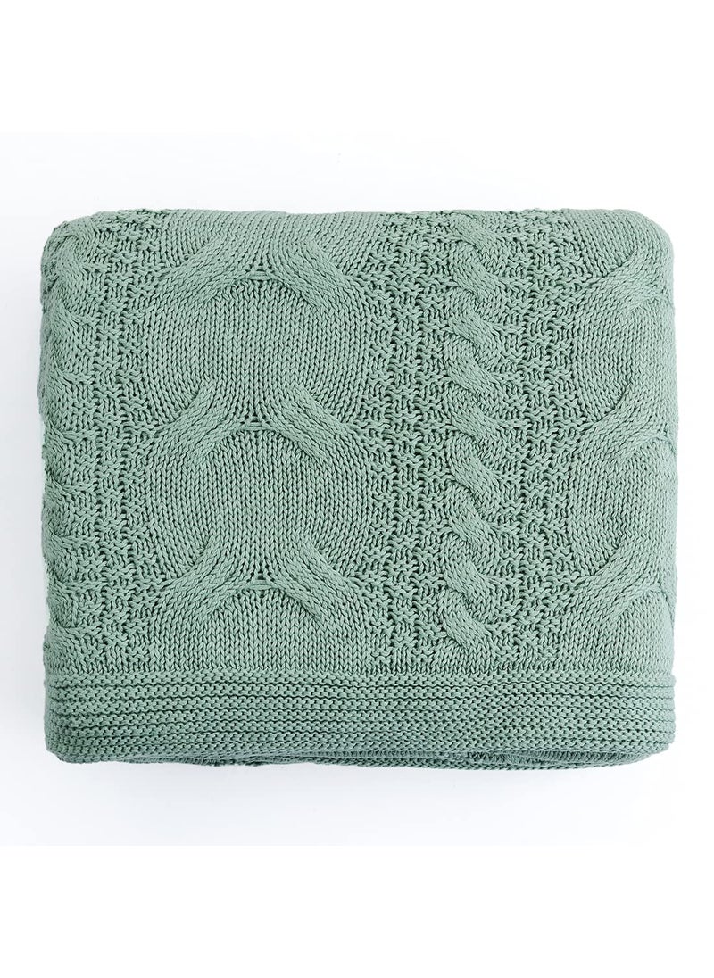 Pluchi Classical Cotton Knitted Throw/Blanket for Round The Year Use (125cm x 150cm) (Indus Blue)| TC - 250