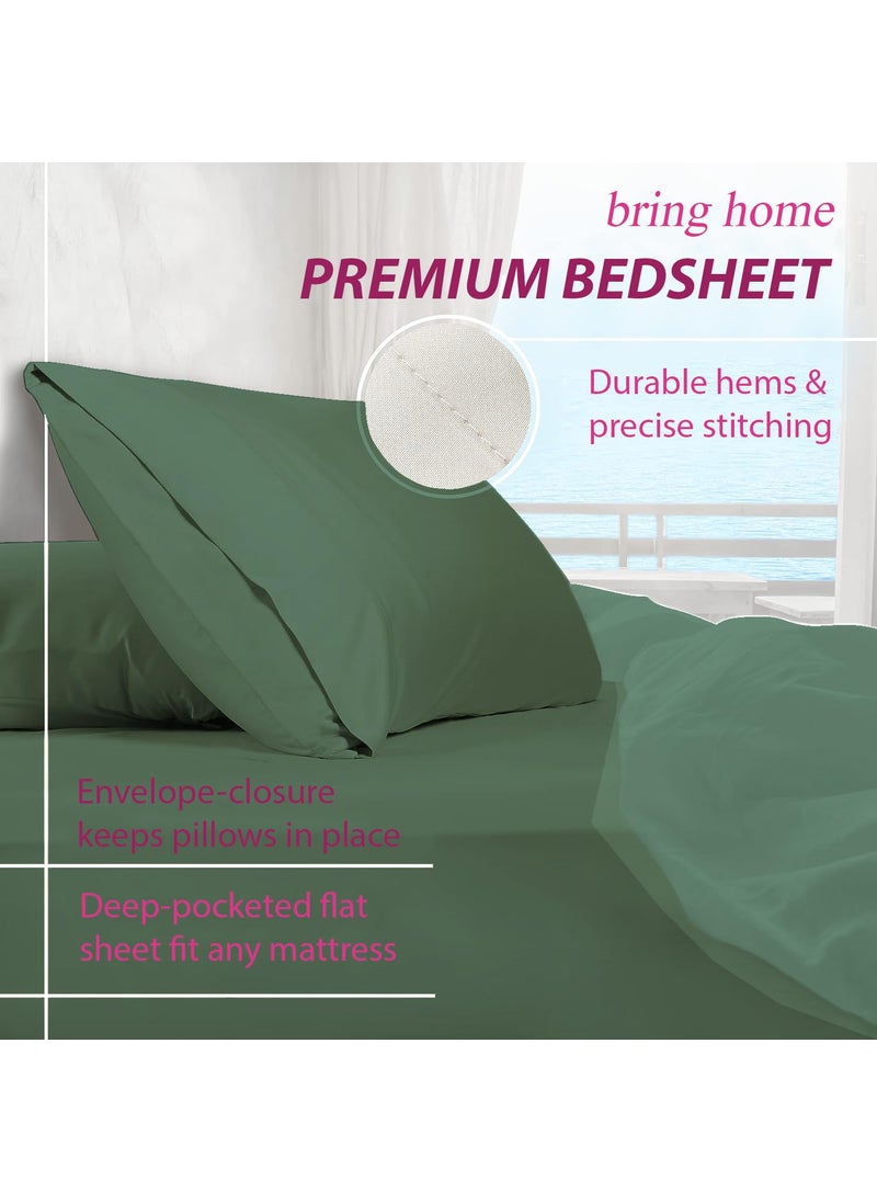 Trance Home Linen Premium 300 TC Pure 100% Cotton Single Size Fitted Bedsheet with 1 Pillow Cover (78 x 36 inch, Aqua Green | All Side Elastic)