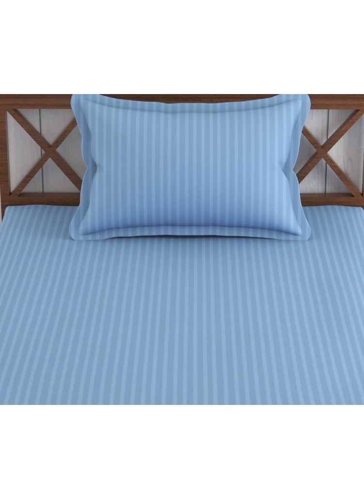 Trance Home Linen 100% Cotton 78x36 inch Single Fitted 200TC Satin Stripe Elastic Fitted Bedsheet | Single Bed Size Daily use Fitted Bedspread with 1 Pillow Covers (78