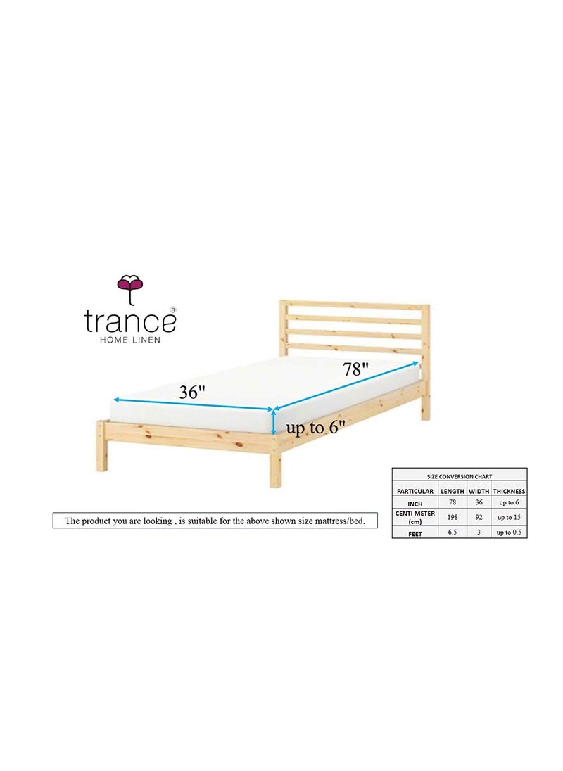 Trance Home Linen 100% Cotton 78x36 inch Single Fitted 200TC Satin Stripe Elastic Fitted Bedsheet | Single Bed Size Daily use Fitted Bedspread with 1 Pillow Covers (78