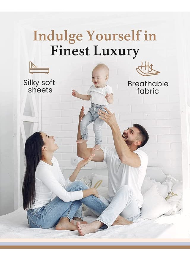 BSB HOME Premium Cotton Elastic Fitted Bedsheets with 2 King Size Pillow Covers | Double Bed with All Around Elastic 180 TC Supersoft | (72