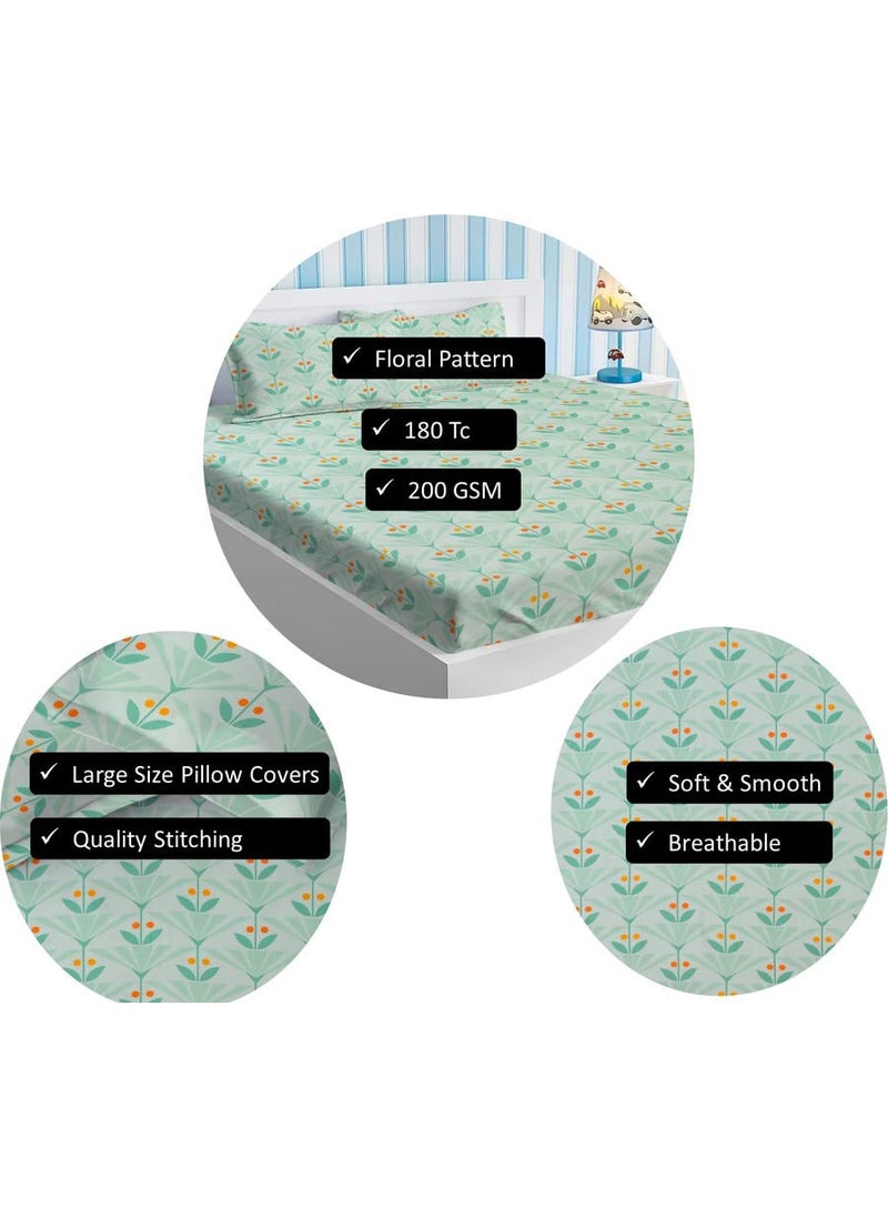 BSB HOME Style Cotton Feel Glace Cotton Elastic Fitted Printed King Size Double Bed Bedsheet with 2 Pillow Cover (78