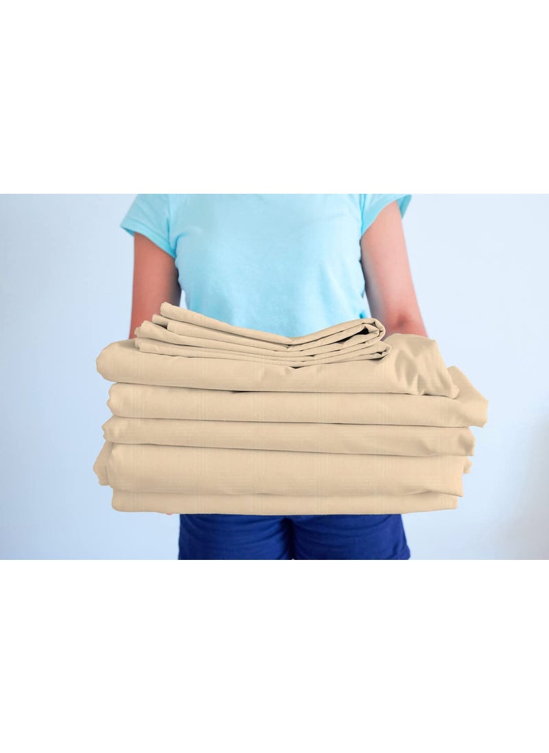 BSB HOME Premium Cotton Elastic Fitted Embossed Linen Bedsheets with 2 King Size Pillow Covers | Double Bed with All Around Elastic 210 TC Supersoft | Size - King Size 78X72+10 Inches, Cream