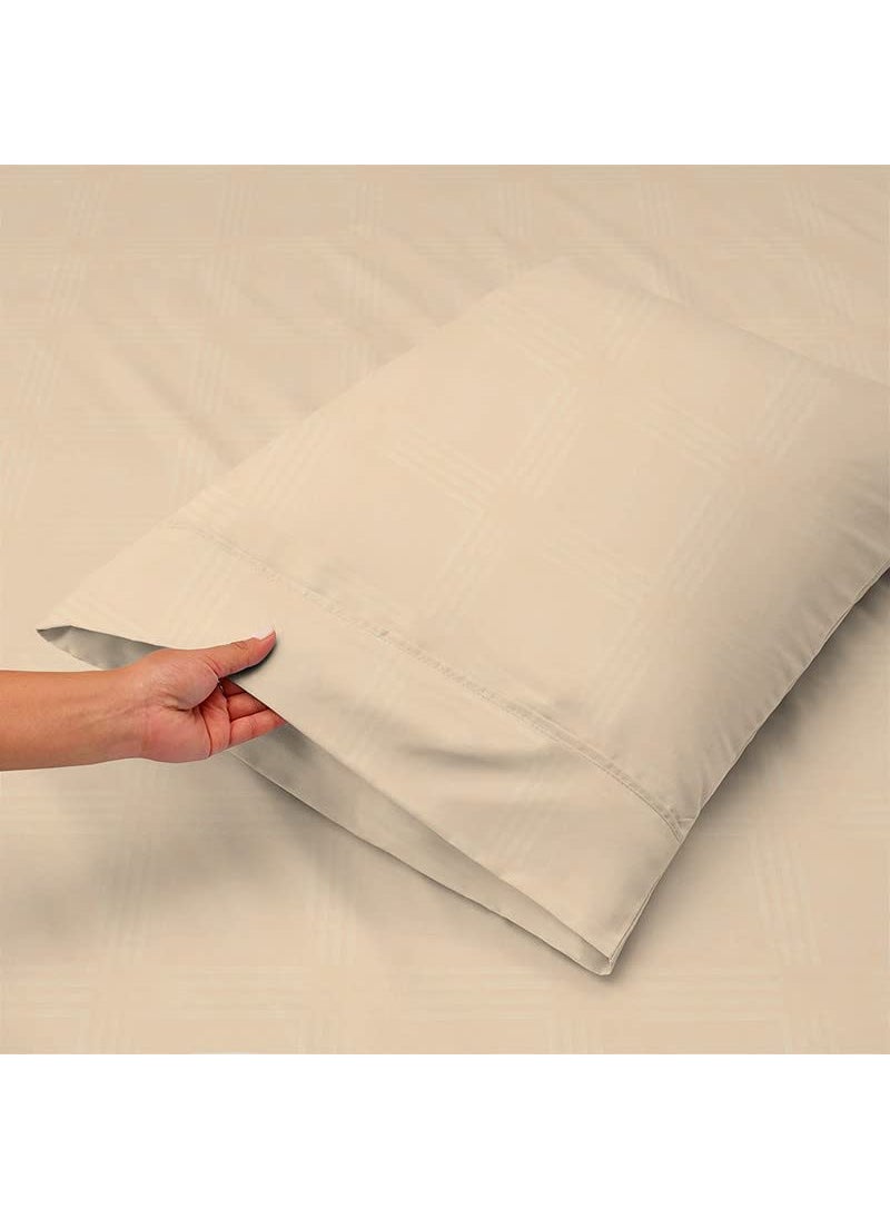 BSB HOME Premium Cotton Elastic Fitted Embossed Linen Bedsheets with 2 King Size Pillow Covers | Double Bed with All Around Elastic 210 TC Supersoft | Size - King Size 78X72+10 Inches, Cream