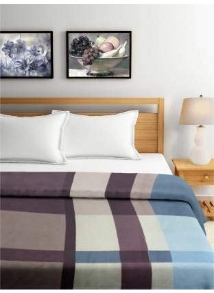 TIB 130 GSM Checkered Polycotton Cotton Feel Elastic Fitted Single Size Bedsheet with 1 Pillow Covers -Geometric, Multicolor | 130 TC | Best Suitable for 4-8 inch Mattress