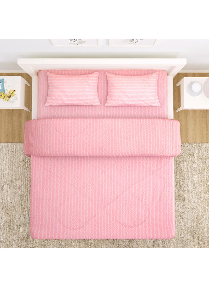HOKIPO Super Soft Microfiber Double Bed Size AC Comforter/Blanket/Duvet/Bedding Set for Double Bed with 1 Flat Bedsheet and 2 Pillow Cover, 220 GSM (NEW-562-D7)