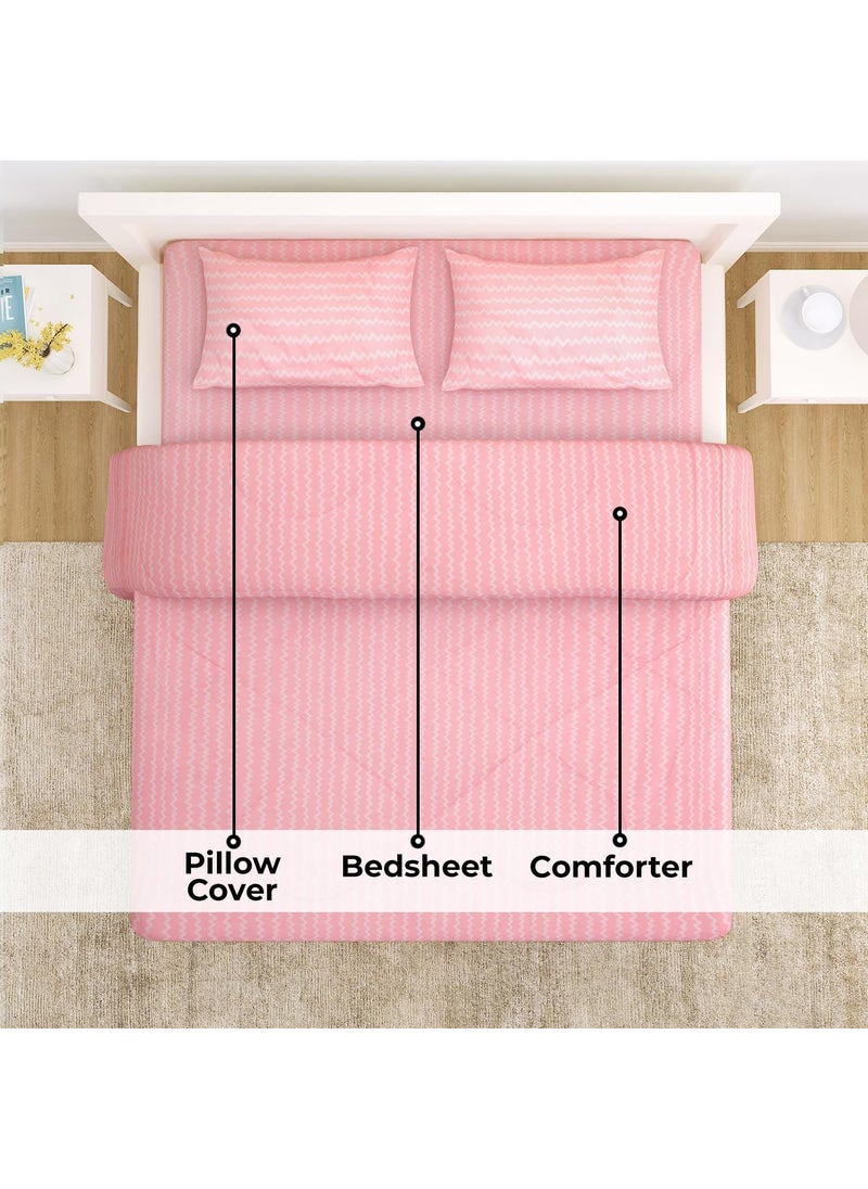 HOKIPO Super Soft Microfiber Double Bed Size AC Comforter/Blanket/Duvet/Bedding Set for Double Bed with 1 Flat Bedsheet and 2 Pillow Cover, 220 GSM (NEW-562-D7)