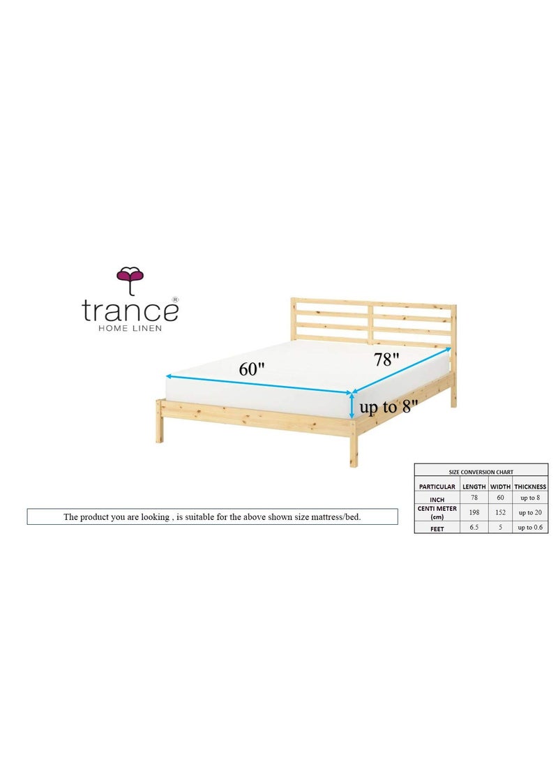 Trance Home Linen 100% Cotton 400 Thread Count Satin Striped Elasticated Fitted Bedsheet with 2 Pillow Covers - (Queen 78x60 inch, White Striped)