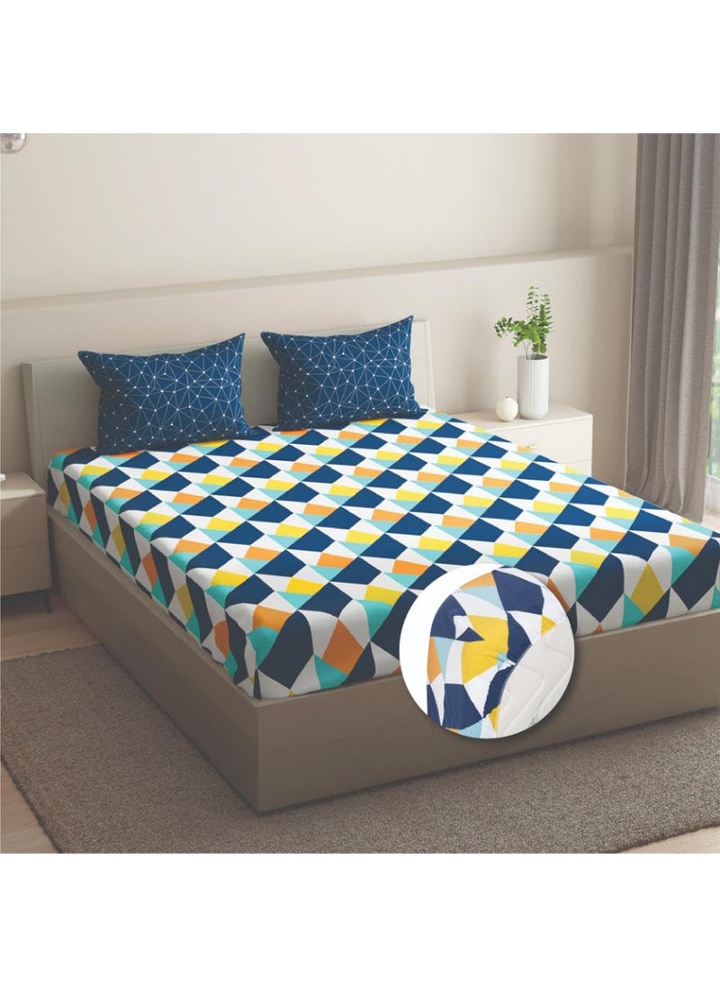 Wakefit Bedsheet for Double Bed King Size, King Size Bed Sheet Cotton, Elastic Bedsheets for King Size Bed, Cotton with 2 Pillow Covers (Elastic Fitted Sheet 78x72 : Nicole)