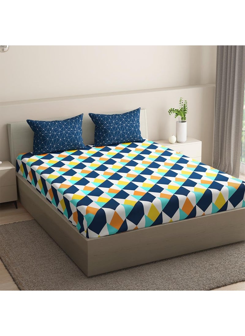 Wakefit Bedsheet for Double Bed King Size, King Size Bed Sheet Cotton, Elastic Bedsheets for King Size Bed, Cotton with 2 Pillow Covers (Elastic Fitted Sheet 78x72 : Nicole)