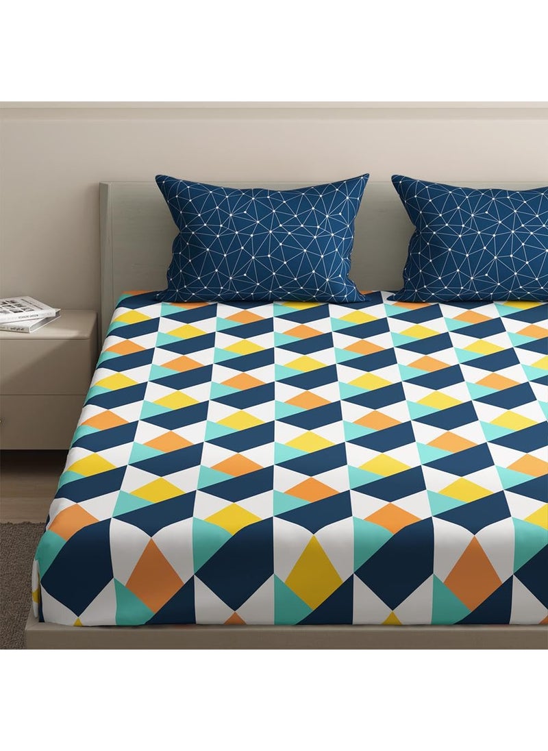 Wakefit Bedsheet for Double Bed King Size, King Size Bed Sheet Cotton, Elastic Bedsheets for King Size Bed, Cotton with 2 Pillow Covers (Elastic Fitted Sheet 78x72 : Nicole)