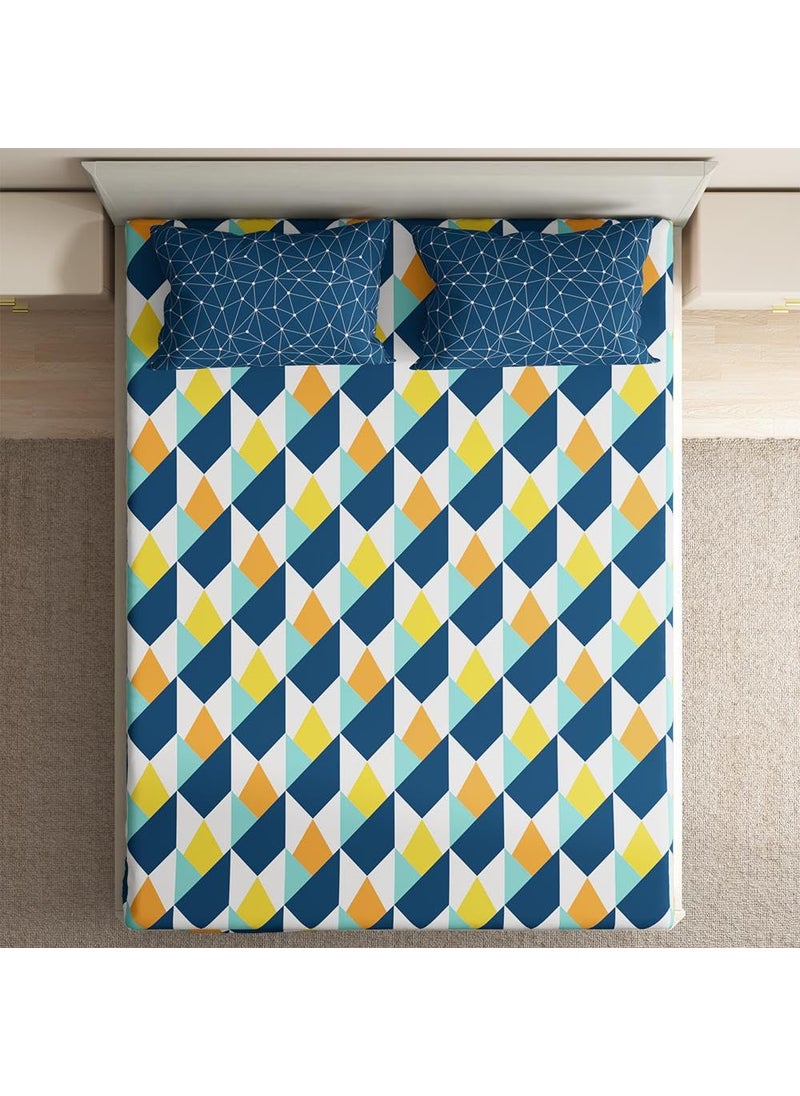 Wakefit Bedsheet for Double Bed King Size, King Size Bed Sheet Cotton, Elastic Bedsheets for King Size Bed, Cotton with 2 Pillow Covers (Elastic Fitted Sheet 78x72 : Nicole)