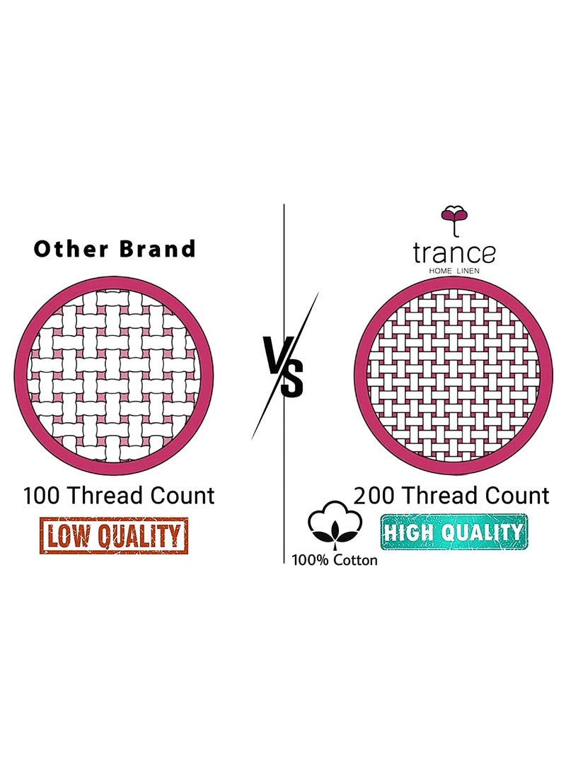 Trance Home Linen 200TC 100% Cotton Queen Size Printed Bedsheet | Bedding Set of Queen Size Flat Bed Cover with 2 Pillow Covers (86x104 inch | 7.1ft x 8.6ft - Damask & Dori - Clay Red)