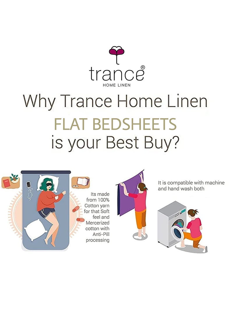 Trance Home Linen 200TC 100% Cotton Queen Size Printed Bedsheet | Bedding Set of Queen Size Flat Bed Cover with 2 Pillow Covers (86x104 inch | 7.1ft x 8.6ft - Damask & Dori - Clay Red)