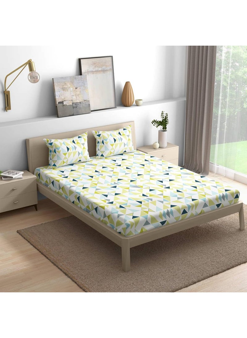 Wakefit Bedsheet for Queen Size, Bedsheet Queen Size Bed Cotton, Fitted Bedsheets Queen Size Cotton, 144 TC 100% Cotton with 2 Pillow Covers (Elastic Fitted Sheet 78x60 : Maze), Maze-multicolor