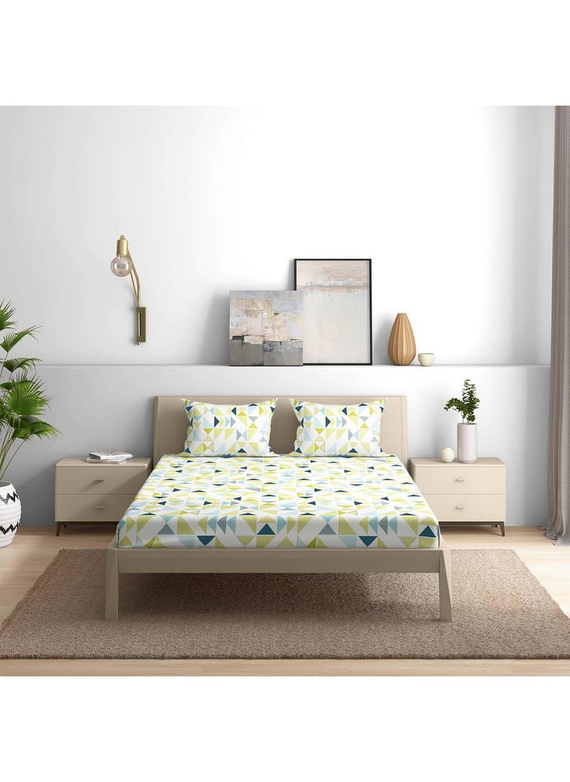 Wakefit Bedsheet for Queen Size, Bedsheet Queen Size Bed Cotton, Fitted Bedsheets Queen Size Cotton, 144 TC 100% Cotton with 2 Pillow Covers (Elastic Fitted Sheet 78x60 : Maze), Maze-multicolor