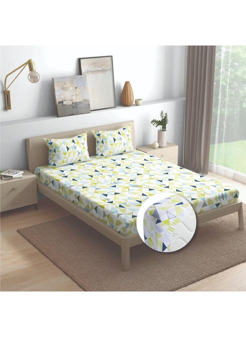 Wakefit Bedsheet for Queen Size, Bedsheet Queen Size Bed Cotton, Fitted Bedsheets Queen Size Cotton, 144 TC 100% Cotton with 2 Pillow Covers (Elastic Fitted Sheet 78x60 : Maze), Maze-multicolor