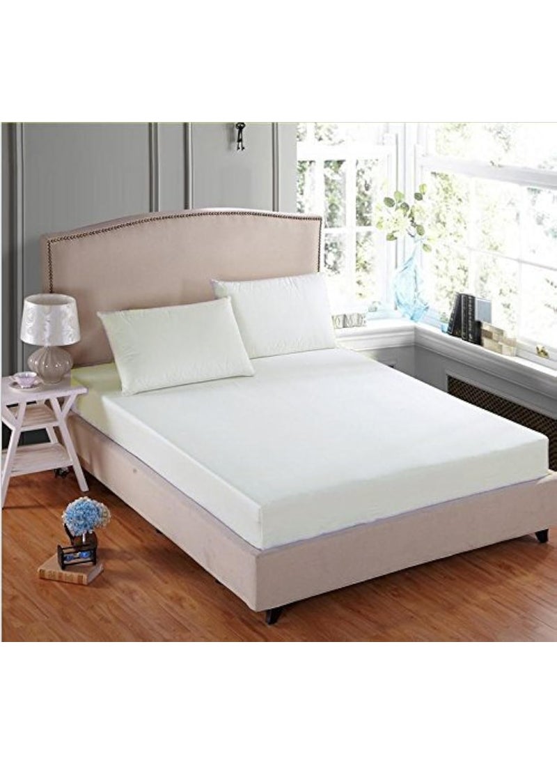 LINENWALAS Cotton 300Tc Plain King Size Fitted Bedsheet With 2 Pillow Covers-Solid White-72