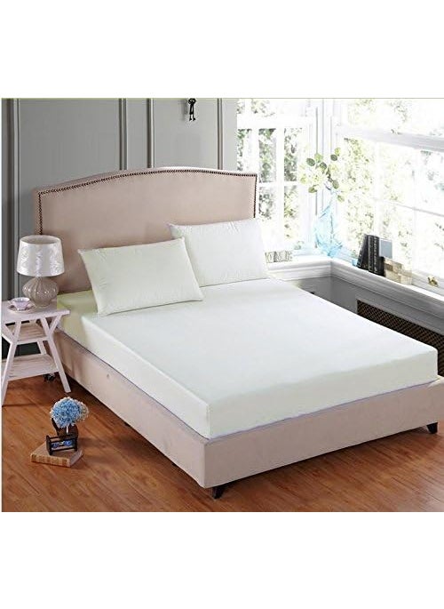 LINENWALAS Cotton 300Tc Plain King Size Fitted Bedsheet With 2 Pillow Covers-Solid White-72