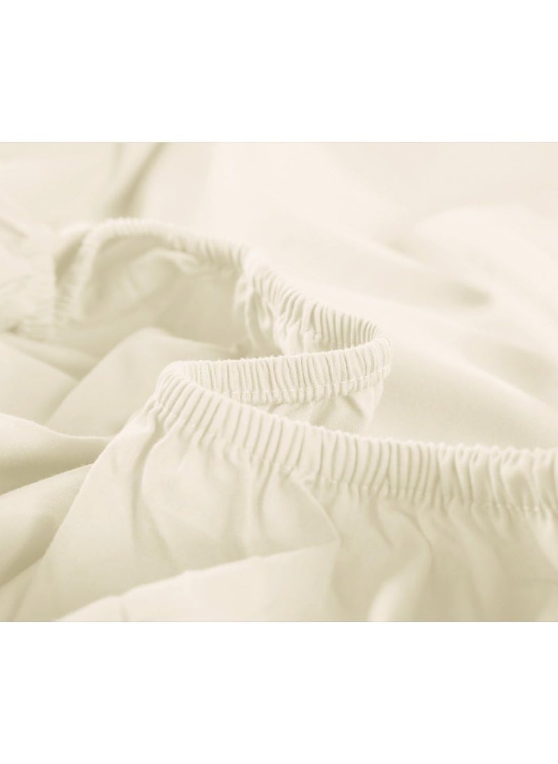 LINENWALAS Cotton 300Tc Plain King Size Fitted Bedsheet With 2 Pillow Covers-Solid White-72