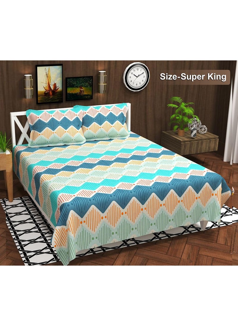 BSB HOME Kingston Collection Ultra King Size Bedsheets with 2 King Size Pillow Covers| Luxury Soft Sheets, Breathable, Shrinkage (3 Piece Set, 108X108 Inches Blue Red Green Cotton)