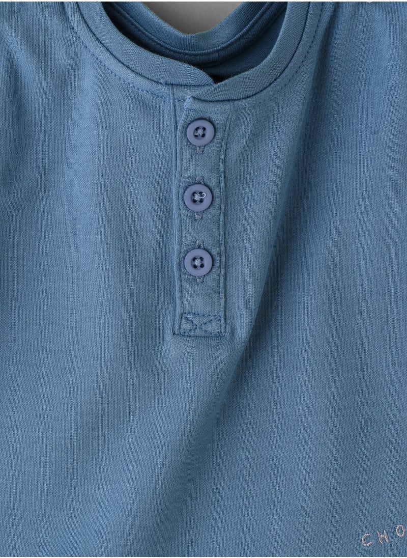 Boys' Blue Choo Choo Train Embroidered Cotton T-Shirt & Shorts Set