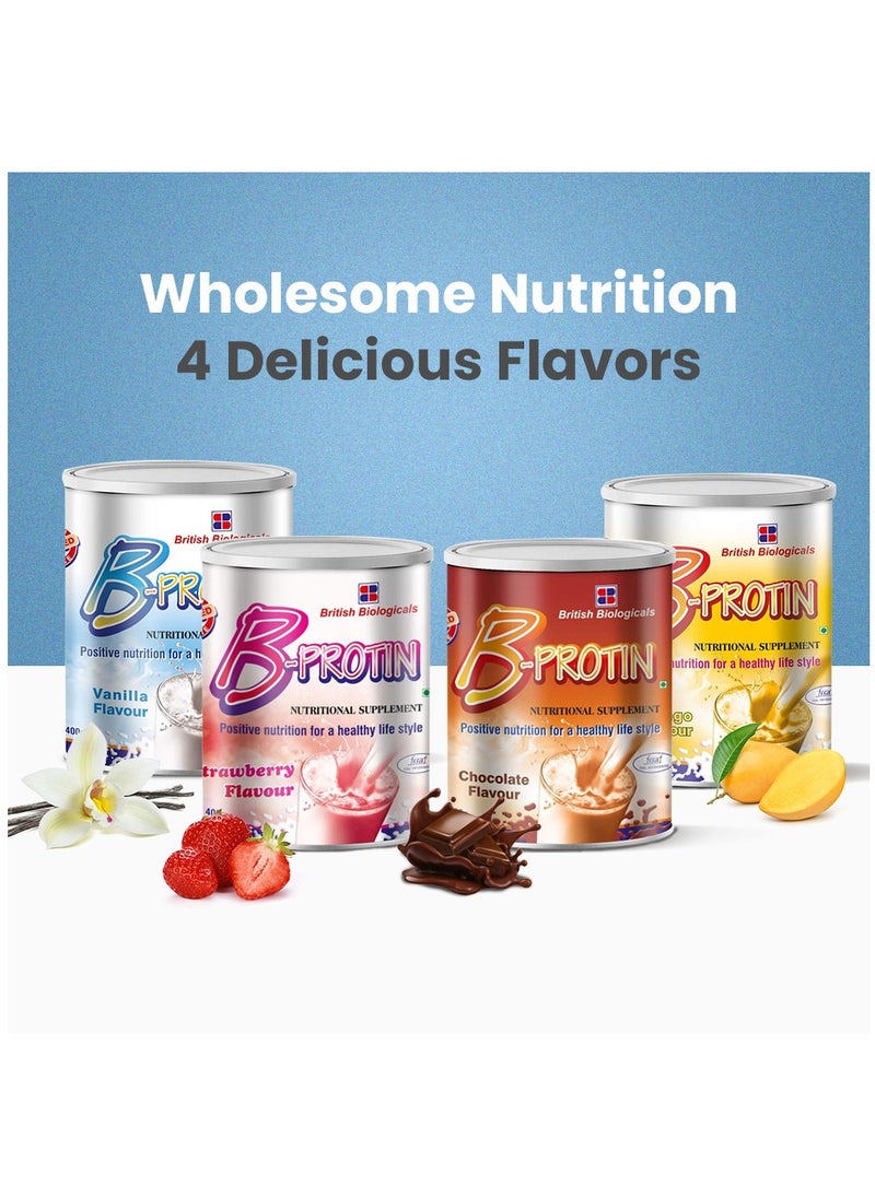 British Biologicals B-Protin Nutritional Supplement | Whey, Soy & Casein Blend | Immunity & Energy Support | Vitamin A, Folic Acid & Zinc | Supports Digestion | Gluten-Free | Vanilla Flavour | 400g