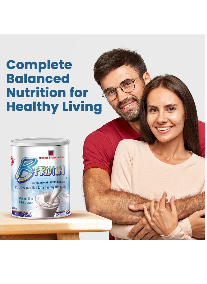 British Biologicals B-Protin Nutritional Supplement | Whey, Soy & Casein Blend | Immunity & Energy Support | Vitamin A, Folic Acid & Zinc | Supports Digestion | Gluten-Free | Vanilla Flavour | 400g