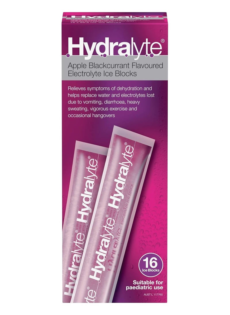 Hydralyte Electrolyte Ice Blocks Apple Blackcurrant Flavoured 16 Packs
