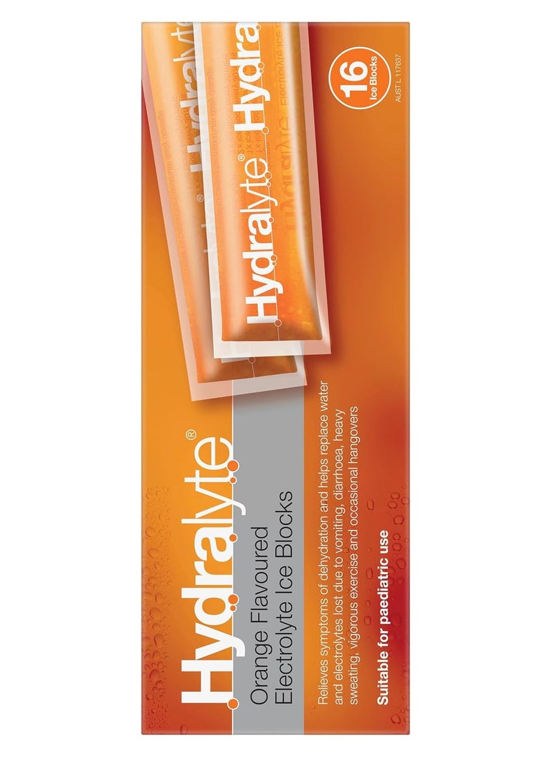 Hydralyte Electrolyte Ice Blocks Orange Flavoured 16 Packs