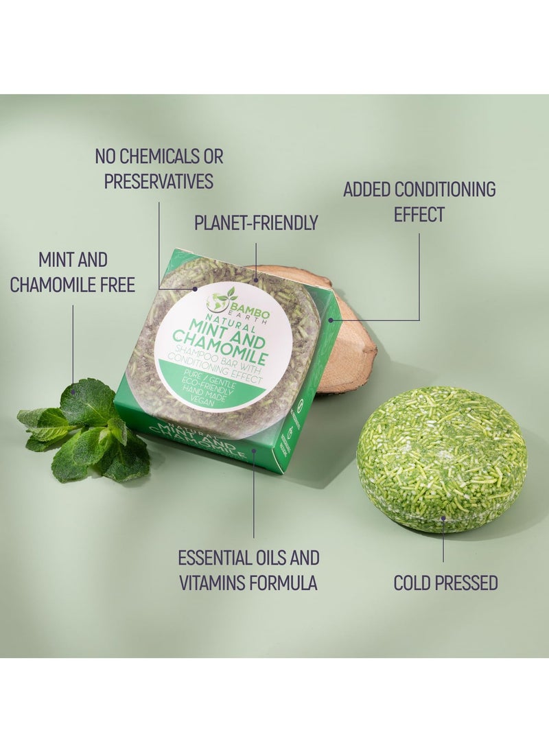 BAMBOEARTH Solid Shampoo Bar 100% Organic, Mint And Chamomile 68g