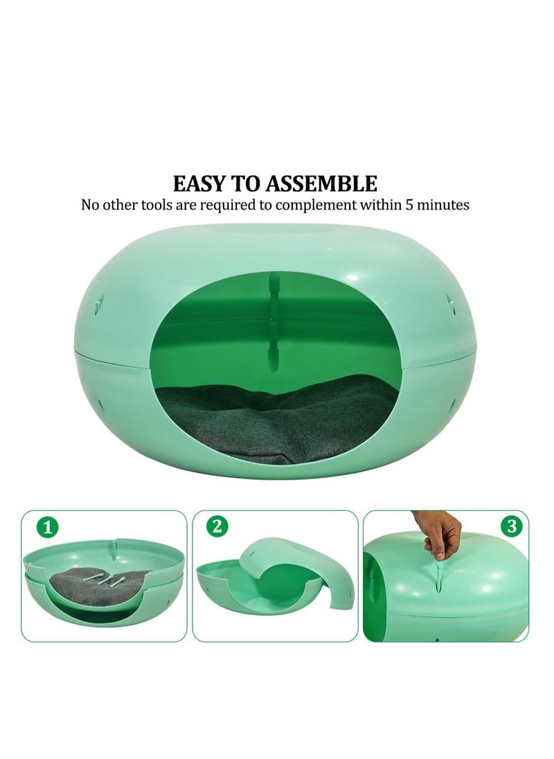 Plastic cat bed with Soft cushion and Non-slip bottom, Comfortable and durable donut cat bed for small pets and kittens, Semi-closed waterproof pet bed 50 cm (Green)
