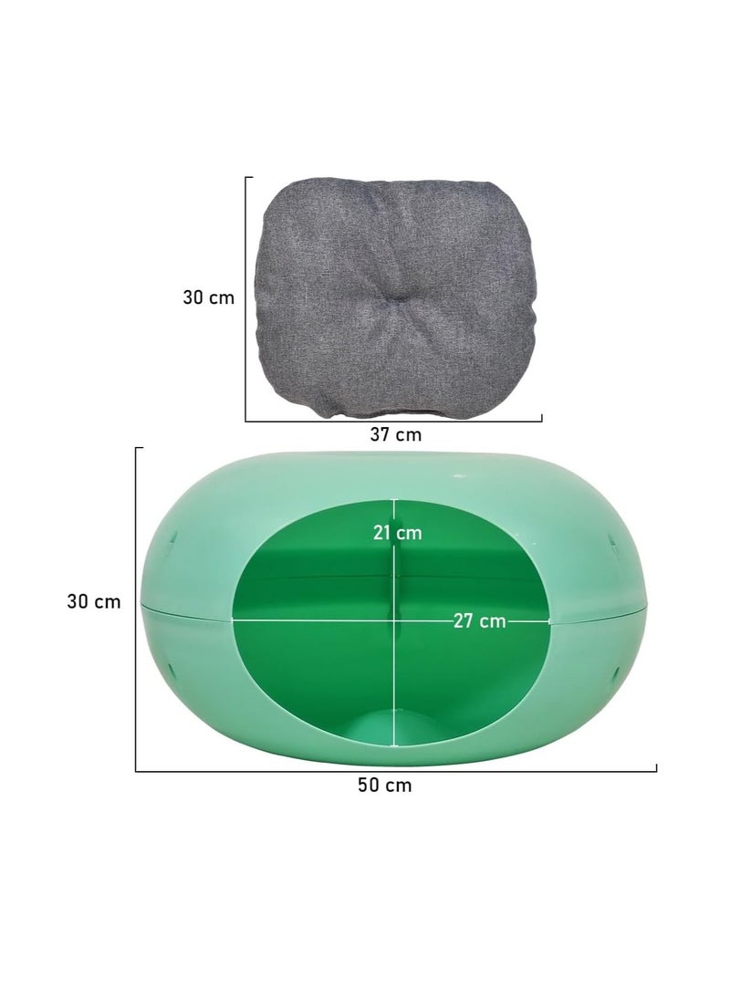 Plastic cat bed with Soft cushion and Non-slip bottom, Comfortable and durable donut cat bed for small pets and kittens, Semi-closed waterproof pet bed 50 cm (Green)