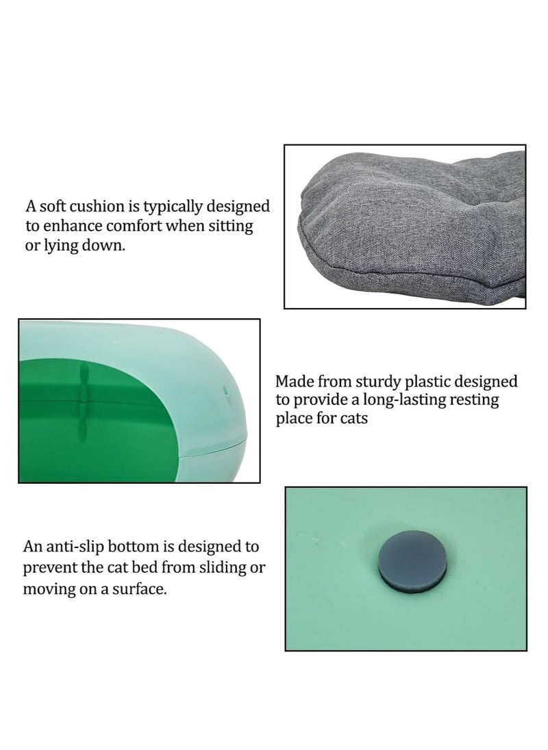 Plastic cat bed with Soft cushion and Non-slip bottom, Comfortable and durable donut cat bed for small pets and kittens, Semi-closed waterproof pet bed 50 cm (Green)