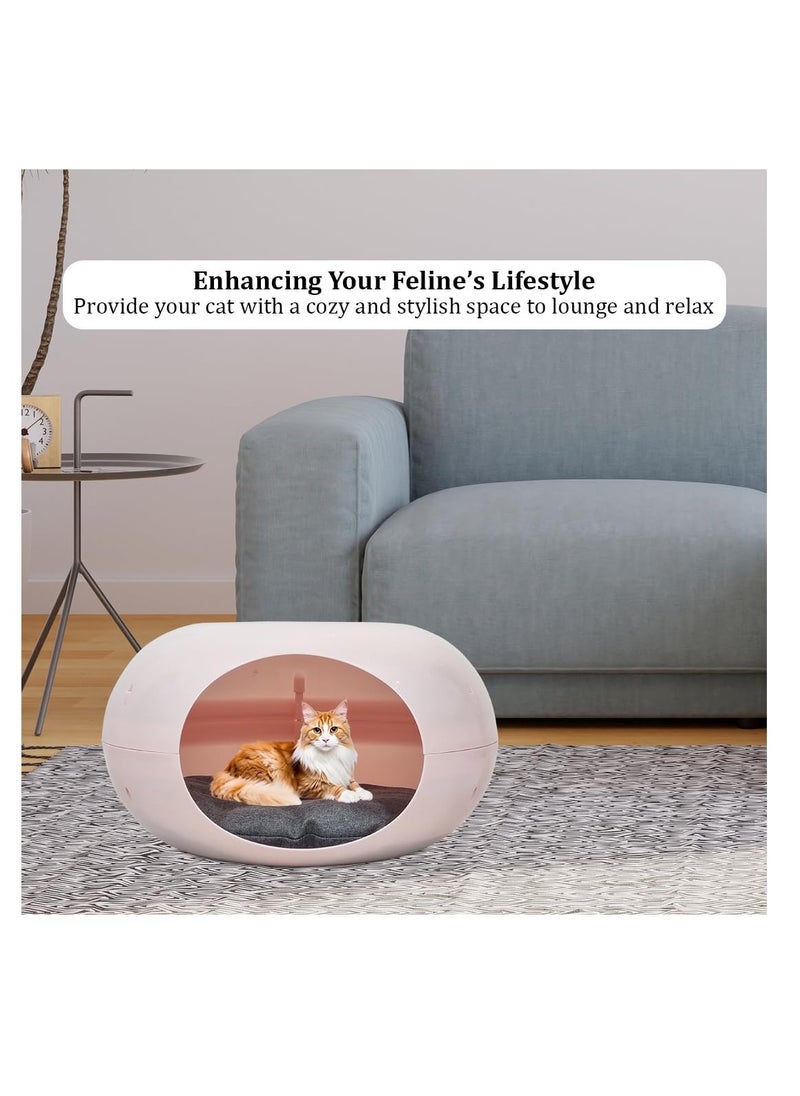 Plastic cat bed with Soft cushion and Non-slip bottom, Comfortable and durable donut cat bed for small pets and kittens, Semi-closed waterproof pet bed 50 cm (Pink)