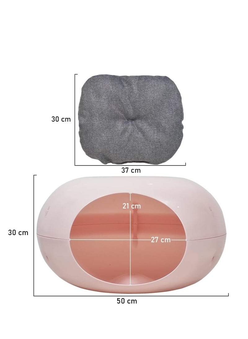 Plastic cat bed with Soft cushion and Non-slip bottom, Comfortable and durable donut cat bed for small pets and kittens, Semi-closed waterproof pet bed 50 cm (Pink)