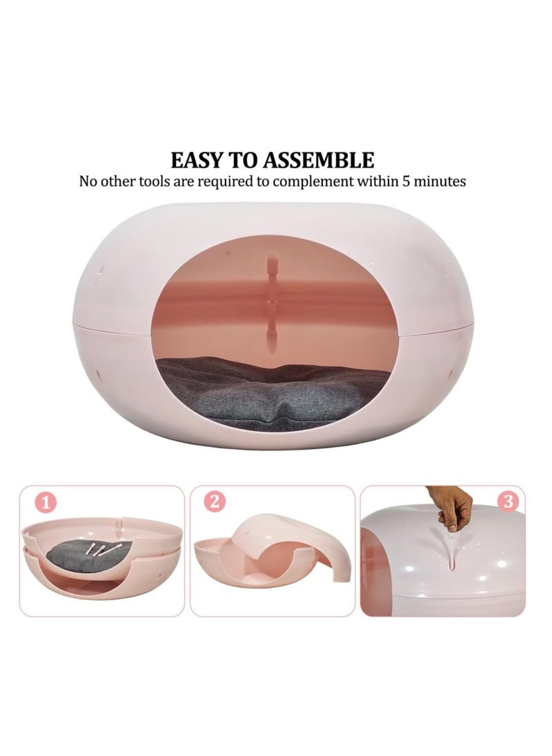 Plastic cat bed with Soft cushion and Non-slip bottom, Comfortable and durable donut cat bed for small pets and kittens, Semi-closed waterproof pet bed 50 cm (Pink)
