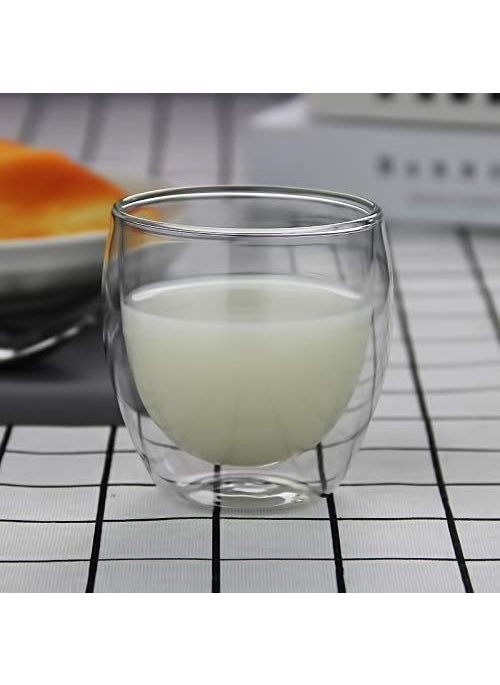 Baskety Glass Coffee or Tea Mugs Drinking Glasses Double Wall Thermal Insulated Cups 250ML, Espresso Latte Cappuccino Stackable Glassware. (Pack of 8)