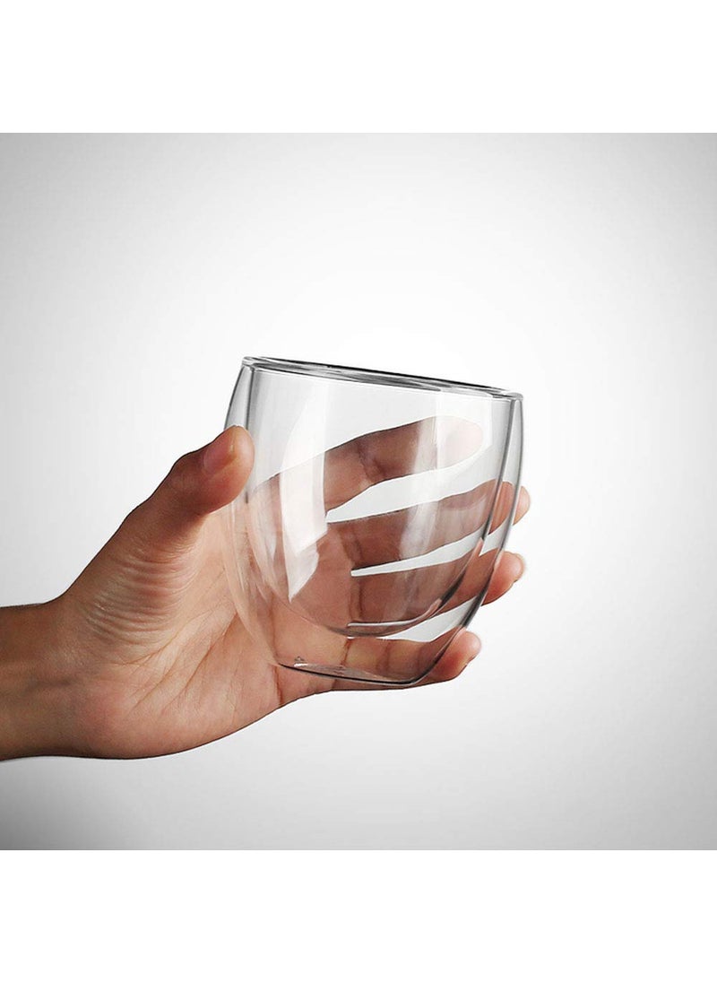 Baskety Glass Coffee or Tea Mugs Drinking Glasses Double Wall Thermal Insulated Cups 250ML, Espresso Latte Cappuccino Stackable Glassware. (Pack of 8)