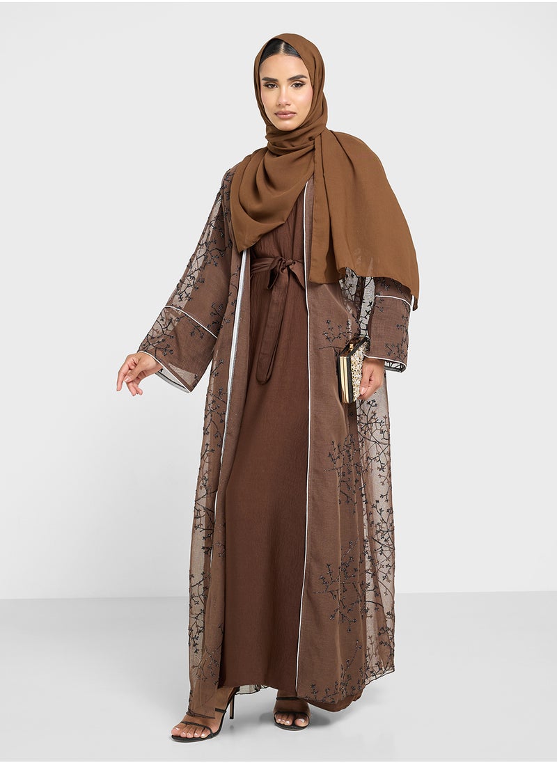 Sheer Embroidered Abaya With Inner & Sheila