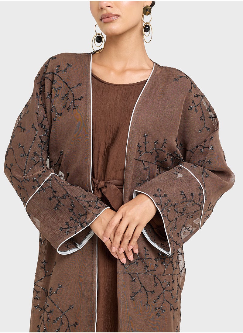 Sheer Embroidered Abaya With Inner & Sheila