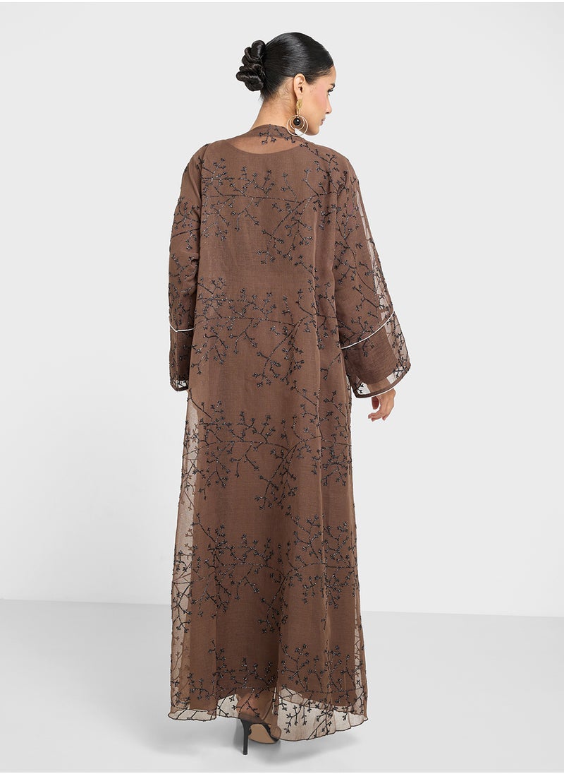 Sheer Embroidered Abaya With Inner & Sheila