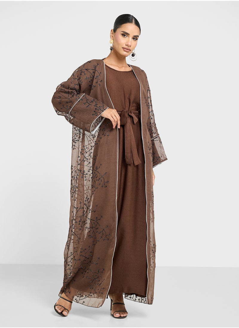 Sheer Embroidered Abaya With Inner & Sheila