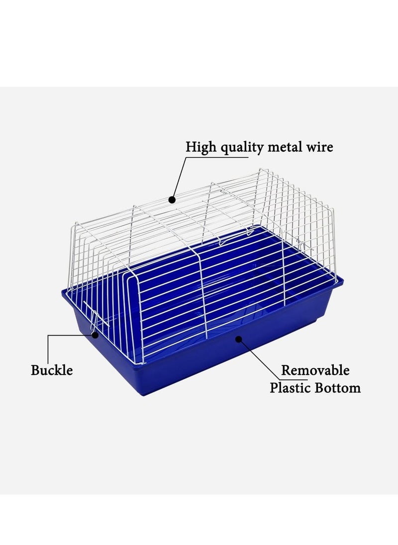 Rabbit cage, Open-top design metal wire pet cage for Guinea pigs, Hamster, and Small-sized pets, Anti-spouting cage with Removable plastic bottom 62 cm (Blue)