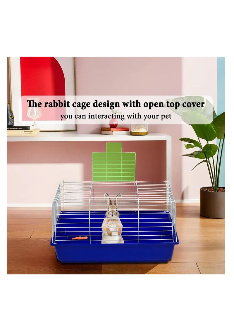 Rabbit cage, Open-top design metal wire pet cage for Guinea pigs, Hamster, and Small-sized pets, Anti-spouting cage with Removable plastic bottom 62 cm (Blue)