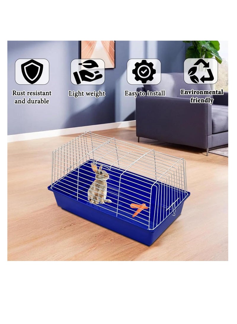 Rabbit cage, Open-top design metal wire pet cage for Guinea pigs, Hamster, and Small-sized pets, Anti-spouting cage with Removable plastic bottom 62 cm (Blue)