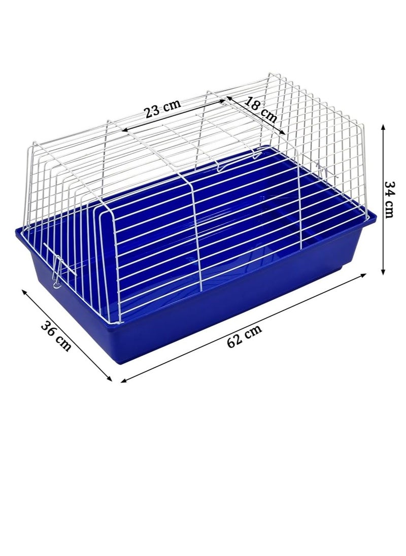 Rabbit cage, Open-top design metal wire pet cage for Guinea pigs, Hamster, and Small-sized pets, Anti-spouting cage with Removable plastic bottom 62 cm (Blue)