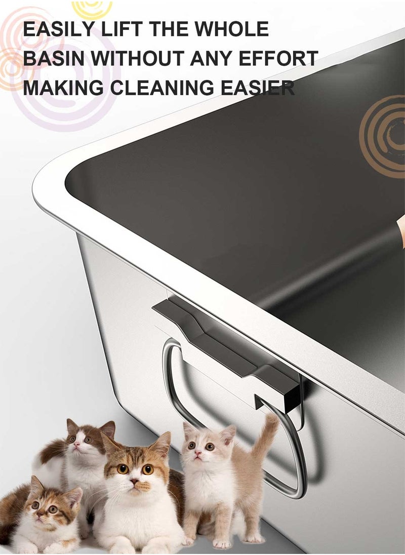 Large Stainless Steel Cat Litter Box Metal Litter Pan with Cat Litter Scoop Cats Toilet Metal Kitten Litter Pan 6010-10