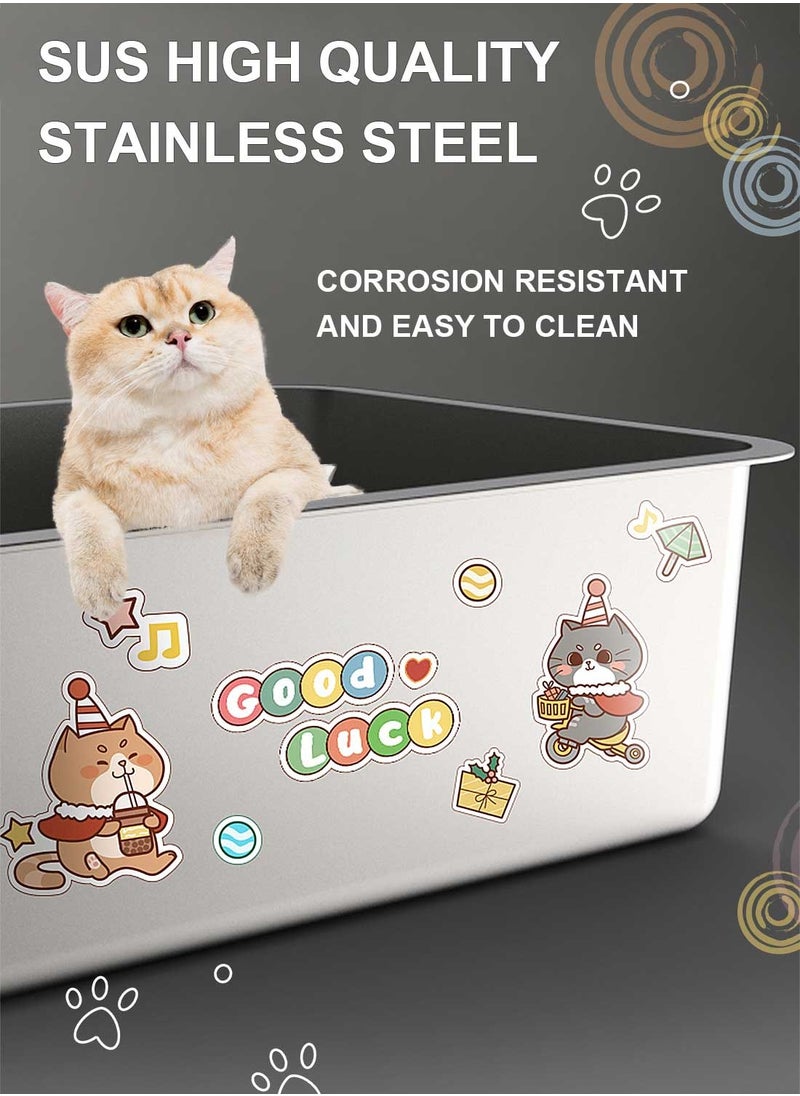 Large Stainless Steel Cat Litter Box Metal Litter Pan with Cat Litter Scoop Cats Toilet Metal Kitten Litter Pan 6010-10